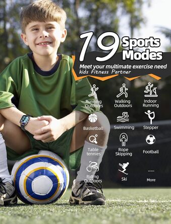 Дитячий розумний годинник Kinder Smartwatch для хлопчиків та дівчаток. Водонепроникний фітнес-трекер IP68, моніторинг серцевого ритму та сну, 19 спортивних режимів, крокомір, будильник. Подарунок для дітей від 5 років. Чорний колір.