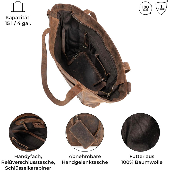 Сумка жіноча шкіряна через плече Berliner Bags Verona Vintage (Earth) - велика шопер сумка з YKK блискавкою