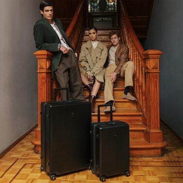 Валіза-тележка LEVEL8, жорсткий корпус, 4 колеса, обертання на 360°, ручна поклажа, TSA, 100% полікарбонат, мікро-діамантова текстура, велика (66 см, 65 л, чорний), набір 2 шт (40 л + 105 л)