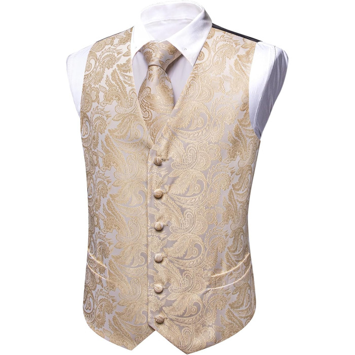 Костюмний жилет Barry.Wang з краваткою та аксесуарами, 8 предметів, жаккард, шампань. Ідеальний для весілля та урочистих подій.
