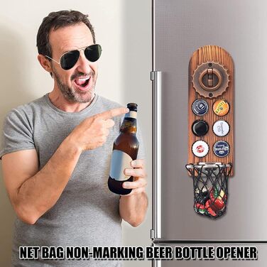 Bottle Opener Wall Mounted with Bottle Cap Collector, Magnetic Bottle Opener Wall, Wall Bottle Opener with Catch Basin, Beer Gifts for Men, Dad, Husband, Bar Accessories for Home, Outdoors (Style 6)