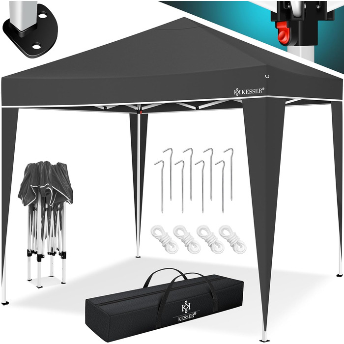 KESSER® Gazebo 3x3m | Includes Bag | Pop-Up Click System | Waterproof | UV Protection 50+ | Folding Gazebo | Garden Gazebo | Garden Tent | Party Tent | Metal Braces | Anthracite