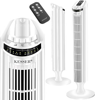 Турбо-вентилятор KESSER® з пультом керування | 90° кут осциляції | 3 режими | 90 см | Таймер | Турбо-режим | Колонний вентилятор | Охолоджувач повітря | Білий