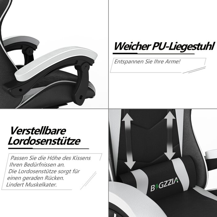 Геймерське крісло Racingreat Ergonomic: регульоване, PU-шкіра, з підголівником, для дітей, підлітків та дорослих, кремово-біле