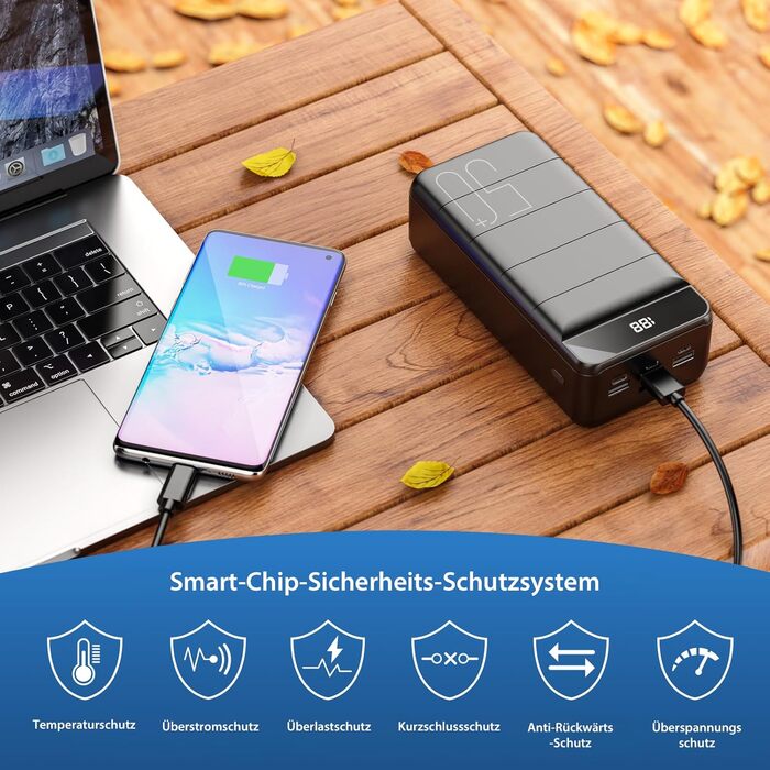 Power Bank PDBEST 50000 mAh з LED дисплеєм, PD 22.5W, QC 4.0, 4 виходи USB-C, ліхтарик, чорний