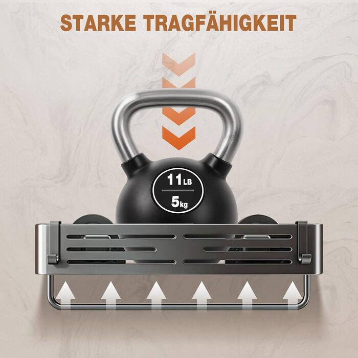 Поличка для душу Lekesky без свердління, кутова, з міцними присосками, алюміній, нержавіюча сталь, знімна, для ванної кімнати, кухні, орендованого житла (2 шт., сірий gunmetal з тримачем для рушників, прямокутна)