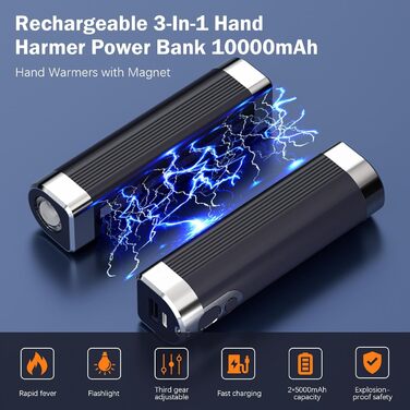 Електричний грілка для рук 2 шт., 10000mAh, USB, 3 рівні нагріву, чорний - для жінок, чоловіків, сім'ї, кемпінгу