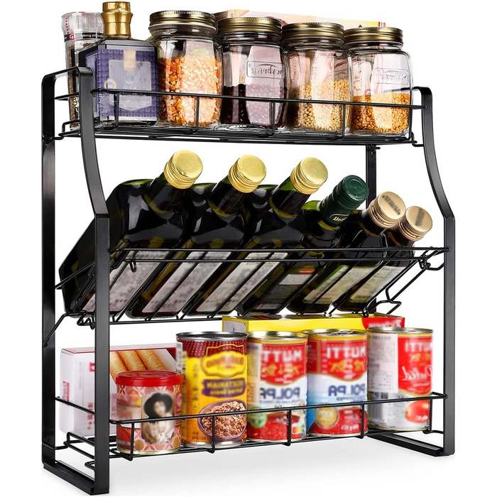 Spice Rack - 3 Tier Countertop Kitchen Organizer Storage Rack Spice Storage Basket, Workbench Storage Basket, Black.