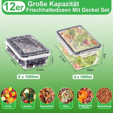 Набір контейнерів для їжі Kottwca, 30 шт. (15 контейнерів + 15 кришок), 12 л, BPA-Free, для мікрохвильової печі та холодильника