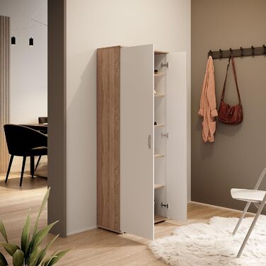 Stella Trading 3 Shoe Cabinet Tall, White - Versatile Multi-Purpose Cabinet with Adjustable Shelves - 70 x 176 x 35 cm (W/H/D) (Sonoma Oak / White)