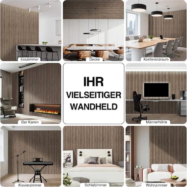Акустичні панелі дерев'яні Holz 120x60 см, набір 4 шт (2,88 м²) 3D, шпон та повсть для студії, вітальні, офісу - Walnuss #4