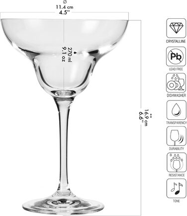 Krosno Margarita Glasses | Set of 6 | 270 ML | MIXOLOGY Collection | Perfect for Home, Restaurants, and Parties | Dishwasher Safe