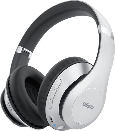 Бездротові навушники Uliptz Over-Ear Bluetooth з 65 годинами роботи, 6 EQ-режимів, HiFi стерео, складна конструкція для подорожей/офісу/телефону/ПК (срібні)