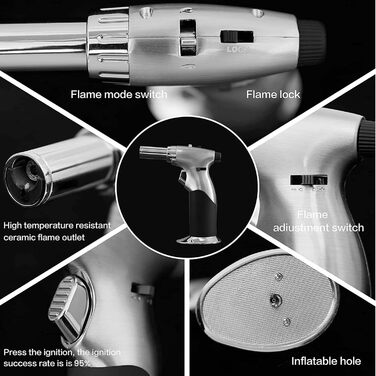 Набір для копчення коктейлів з факелом та 4 смаками дерев'яної стружки, Bourbon - Набір для копчення віскі, коктейлів Old Fashioned, подарунок для чоловіка, друга, чоловіка та тата (без бутану)