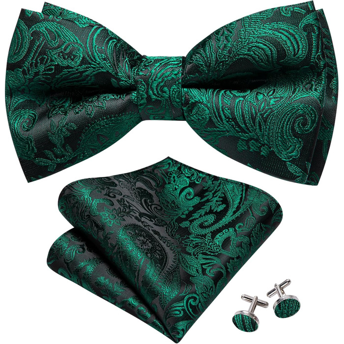 Набір краваток-метеликів Barry.Wang для чоловіків: краватка-метелик, нагрудна хустинка та запонки (Dunkelgrün/Schwarz) для весілля та урочистих подій