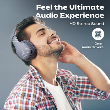 PowerLocus P7 Bluetooth навушники Over-Ear, складні, бездротові з басами, Hi-Fi стерео, з функцією гучного зв'язку, USB-C зарядка, тривалий час роботи для iPhone/PC/TV (Лінійний сірий)