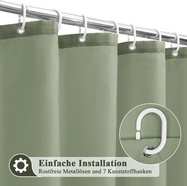 Штора для душу EurCross 180x200 см, водонепроникна текстильна, зелена, з кільцями (1 шт.)
