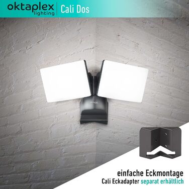 Oktaplex Cali Dos Outdoor Lamp, Swivel/Tiltable, 3000K Warm White, 40W Wall Lamp, IP65 LED Outdoor Steel, White, 230V Outdoor Light (Anthracite)