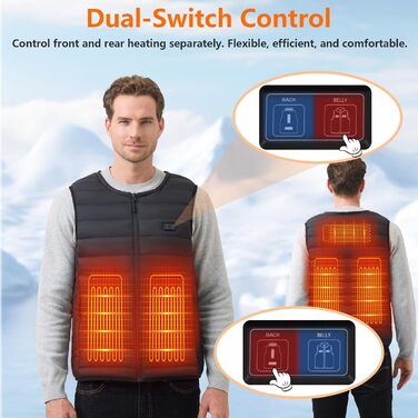 Обогрівальний жилет для чоловіків та жінок з акумулятором 10000mAh - жилет з 5 зонами обігріву, 3 режими температури, подвійне керування для зимових активів на відкритому повітрі, XXL, чорний