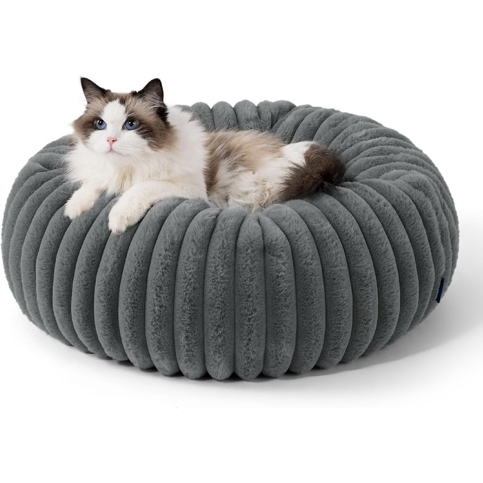 BEDSURE Ортопедичне ліжко для котів - м'яке кругле софа для котів, 51x51x15 см, знімний чохол з Cord-Fleece, антиковзаюча підкладка, сірий