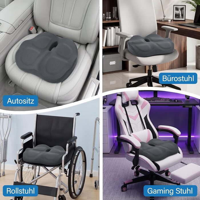 Ортопедична подушка для сидіння з Memory Foam: для офісного крісла, авто, інвалідного візка. Зняття навантаження на куприк, комфорт, нековзний низ (Сірий)