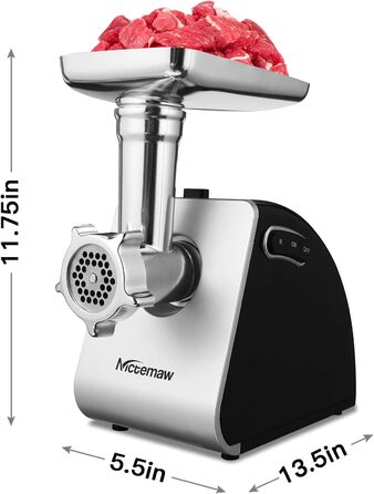 Electric Meat Grinder 2000W Multi-Purpose Kitchen Machine with Sausage Maker, 3 Cutting Discs, 4 Mincer Blades, Sausage Stuffer & Pastry Attachment - Silver & Black