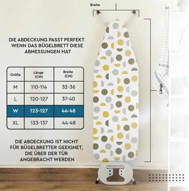 Чохол для прасувального столу Encasa XO з фетровою підкладкою та кордуванням (112x34 см), світловідбиваючий, з принтом широких зелених листя