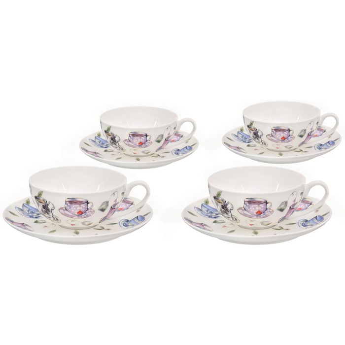 Buchensee Teacup Set made of Fine Bone China Porcelain. 4 teacups, each 150ml, and 4 saucers with a stylish teacup design.