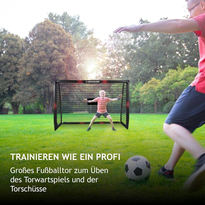 Dunlop Football Goal - Metal Soccer Goal Post - Training Accessory for All Ages - Easy Assembly - 180x120x60cm, 240x160x85cm, 120x300x200cm - Black/Red