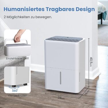 Електричний осушувач повітря Newentor 12L для підвалу та приміщень 25м², 35dB, з гофрованим шлангом 1м, таймер, фільтр, 10 років гарантії, 12л/день