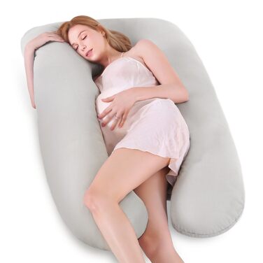 Подушка для вагітних Otauoaea U-подібної форми, велика подушка для годування, подушка для сну на боці, 145x70 см, сірий колір, знімний бавовняний чохол