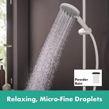 hansgrohe Raindance Select S - water-saving showerhead 9 l/min (EcoSmart), handheld shower with 3 spray patterns, round shower head (⌀ 120 mm), water-saving showerhead with anti-limescale function, (with PowderRain spray, Mattwhite, 3 spray patterns including PowderRain)