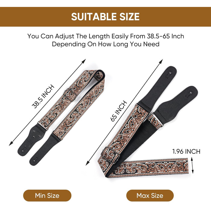Гітарний ремінь Jacquard з вишитою бавовною та шкіряними кінцями для акустичної гітари (Gs-08-4 Brown Embroidery)