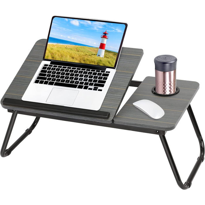 Складаний столик для ноутбука 55x32x25 см: підставка для планшета, ліжка, ноутбука з підстаканником (білий, чорний)