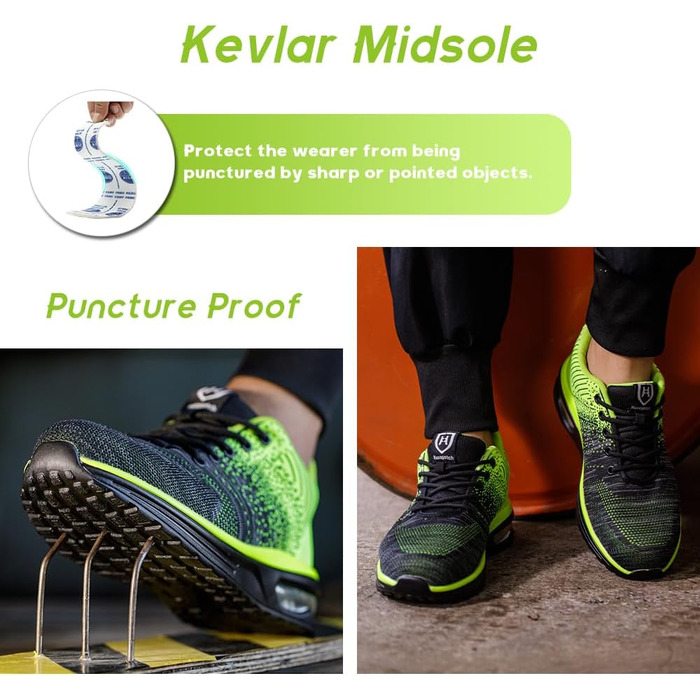 Легкі робочі черевики для чоловіків та жінок. Безпечні, неслизькі, спортивного стилю, зі сталевим підноском. Дихаючі, робочі черевики (42 EU, Зелений)
