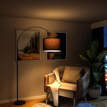 Торшер для вітальні JASMIN I з LED E27, чорний абажур 33 см, з вимикачем на нозі, торшер-арка, вінтажний стиль, підходить для спальні, готелю