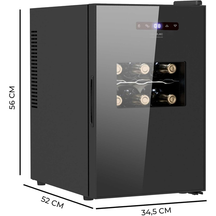 Cecotec Bolero GrandSommelier 830 CoolWood Wine Refrigerator, Thermoelectric, Quiet and High Performance, Adjustable Temperature: 8-18ºC, Touch Control Panel, Displays, Eco-friendly. (15 Bottles, Black)