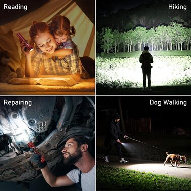 LED ліхтарик Blukar з регулюванням температури світла, 10 режимів, зум, водонепроникний, для кемпінгу та активного відпочинку (каштанового кольору)