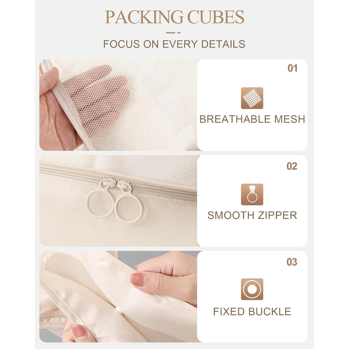 Органайзери для валіз, дорожні аксесуари, водонепроникні мішки для пакування, 10 шт., Бежевий
