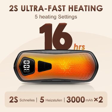 Електричні грілки для рук 2 шт. з акумулятором 6000mAh, 5 режимів нагріву, USB, для кемпінгу та відпочинку на природі, чорні