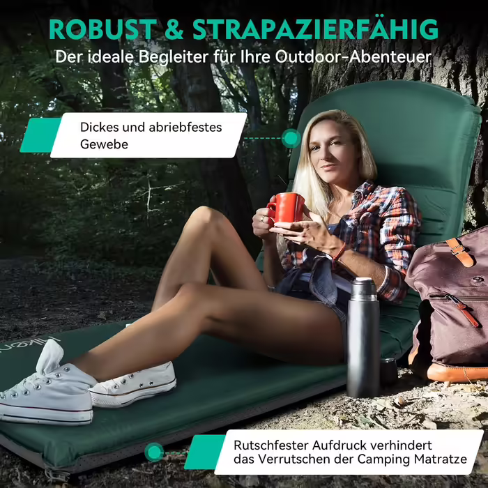 HIKENTURE Self-Inflating Sleeping Pad, 8CM Thick Foam Camping Mattress, Self-Inflating Air Mattress, Comfortable Sleeping Mat for Outdoor, Tent, Hiking (Dark Green)