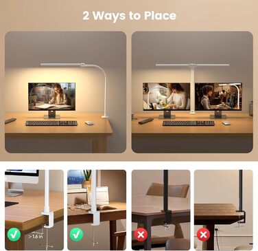 SIBRILLE Dual-Head LED Desk Lamp - Adjustable, Dimmable, Eye Protection, RGB - for Office, Home, and PC Use