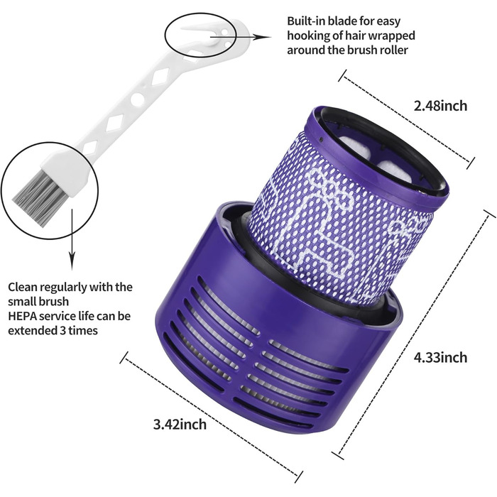 Фільтри для пилососа Dyson V11, V15 (3 шт.) + Щітка для чищення. Оригінал #970013-02