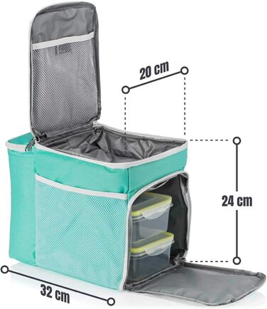 Термосумка Dimono® 15L з 3 контейнерами для їжі; сумка-холодильник для пікніка з 3 ланч-боксами + кришка; сумка для обіду з 3 боксами та охолоджувальною вставкою (Туркіс)