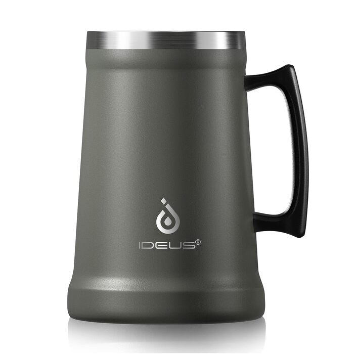 Термокружка для пива Ideus® 710мл з нержавіючої сталі, 34oz, сіра. Ідеально для Октоберфесту
