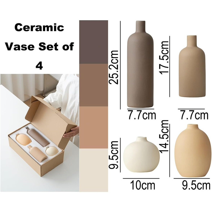 Modern Ceramic Vase Set (4-Piece) - Morandi Colors, Minimalist Table Decor, Nordic Style, Boho Scandinavian Vase Set