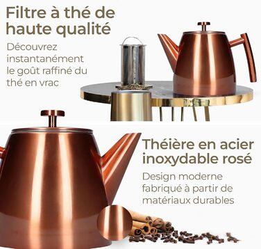 Teapot | Rose Stainless Steel 1L | Teapot with Infuser | Stainless Steel Teapot | Stovetop for Teapot | Teapot with Stovetop | Tea Maker | Double-walled