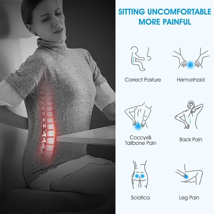 Ортопедична подушка для сидіння Feagar з Memory Foam, для офісного крісла, автокрісла, інвалідного візка, чорна тканина, до 100 кг