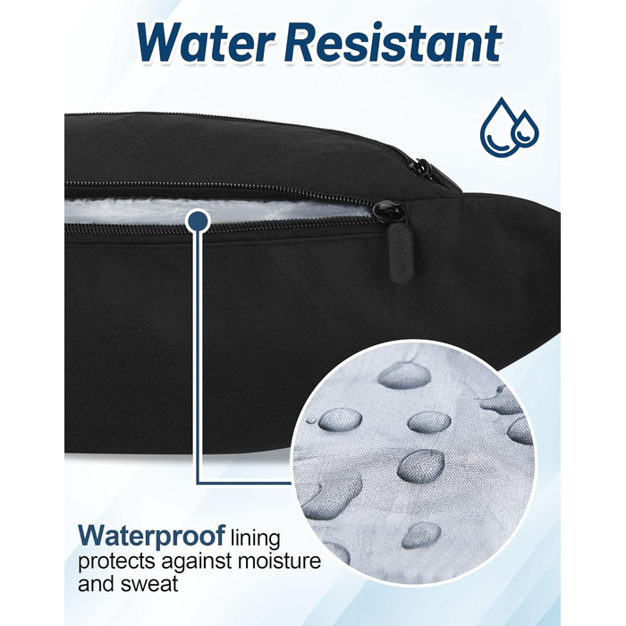 Поясна сумка для жінок та чоловіків, чорна, водонепроникна, 4L, для бігу, спорту, подорожей, активного відпочинку, фітнесу, з дощовиком