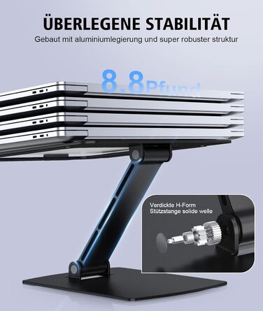 Підставка для ноутбука Glangeh, регульована по висоті, ергономічна, портативна, для столу, складна, з алюмінію, сумісна з MacBook Air Pro (10–16 дюймів), чорна